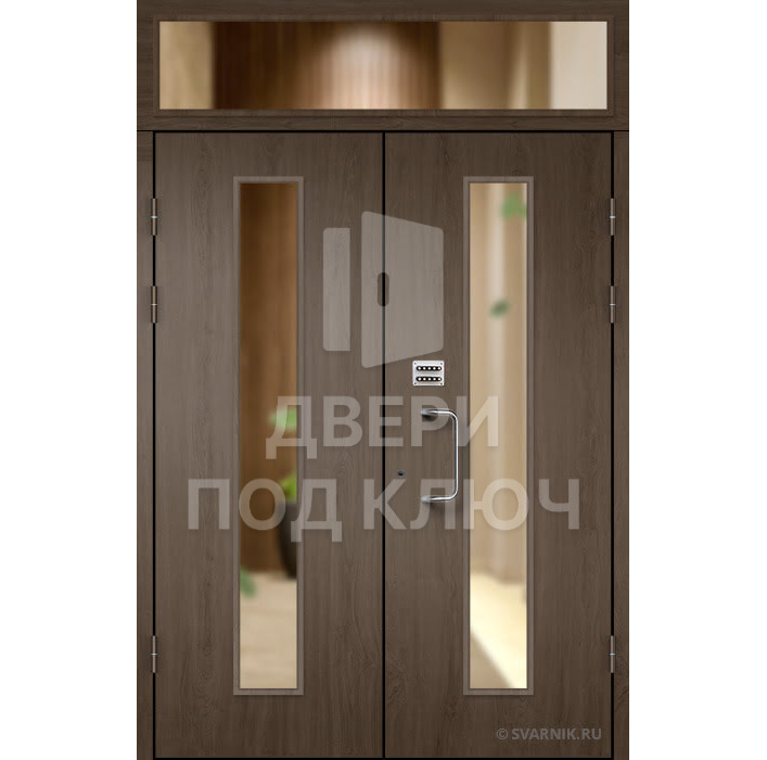Подъездная дверь с отделкой МДФ и фрамугой ДПК-13884